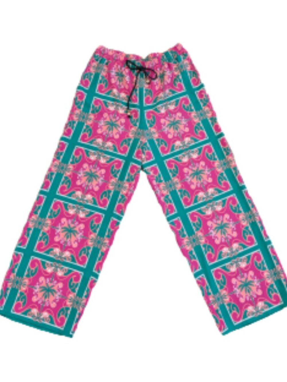 Intempo Pink Teal Tile Print Wide Leg Pants - Size M